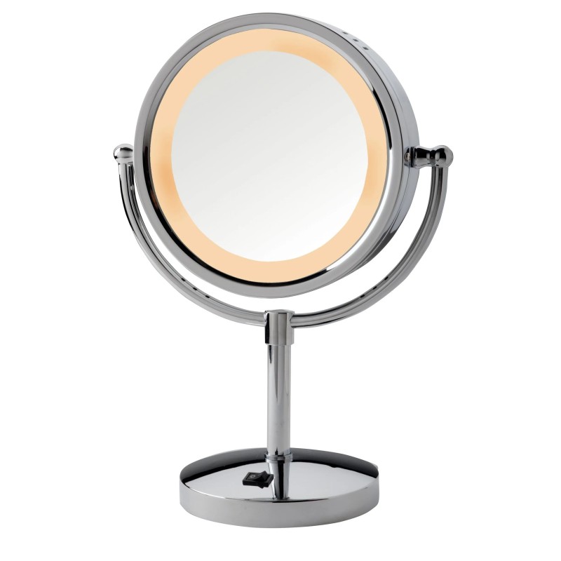 8.5" 5X-1X Lighted Vanity Mirror – Chrome Finish, AC Outlet & Rocker Switch