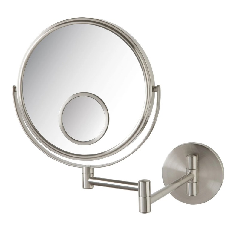 8" 10X-1X-15X Wall-Mounted Mirror – 360° Swivel, Extendable Arm, Nickel Finish