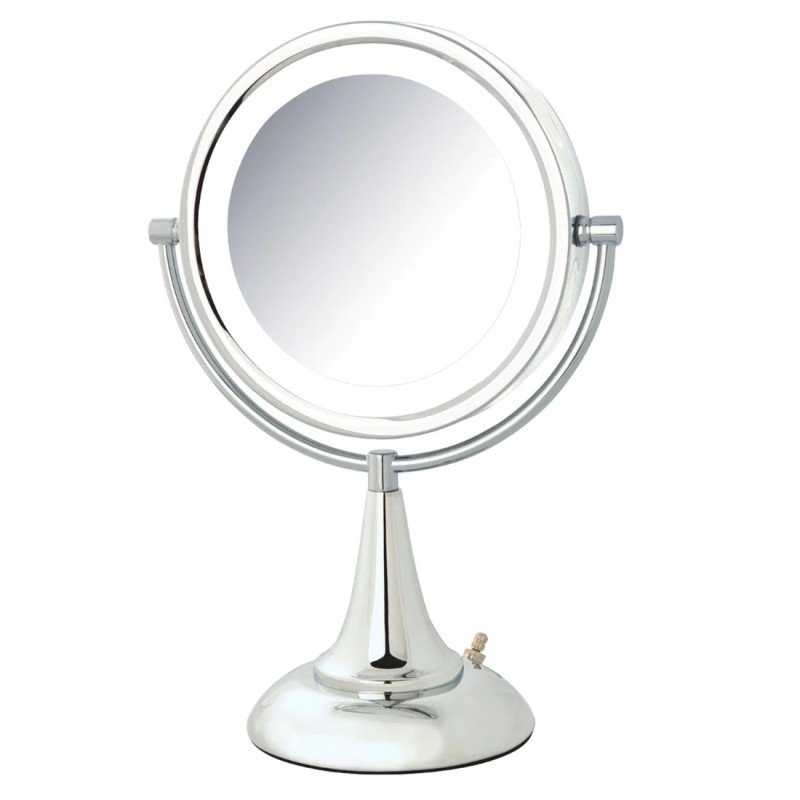 8.5" 8X-1X LED Lighted Vanity Mirror – Nickel/Chrome Finish, 15” Height