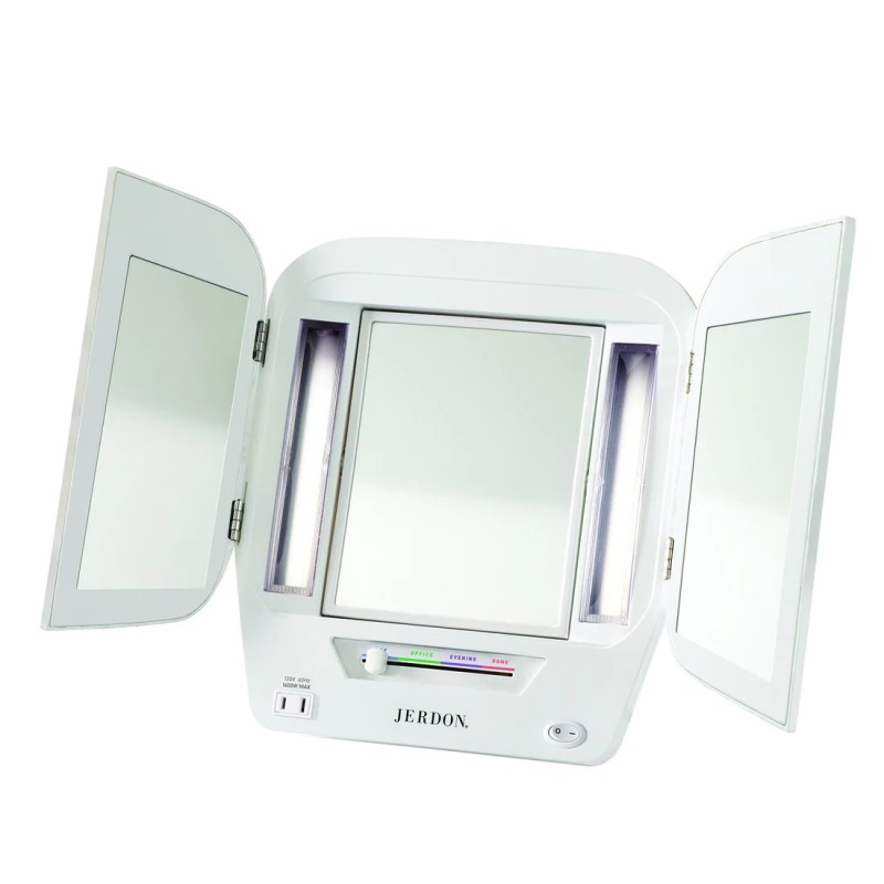 5X-1X Trifold Vanity Mirror – Euro Design, Adjustable Side Panels with Lighting & AC Outlet