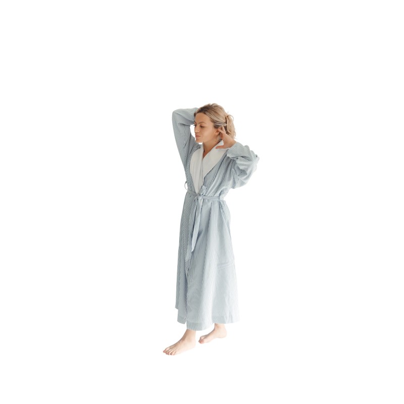 Navy Double Layer Seersucker Robe