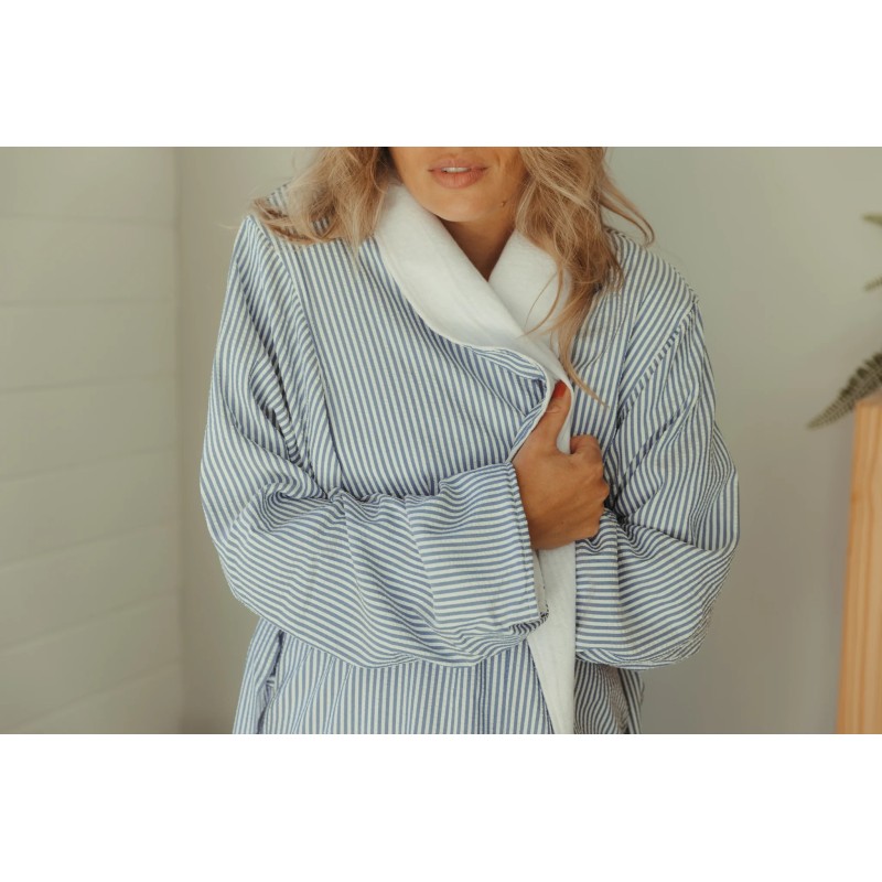 Navy Double Layer Seersucker Robe