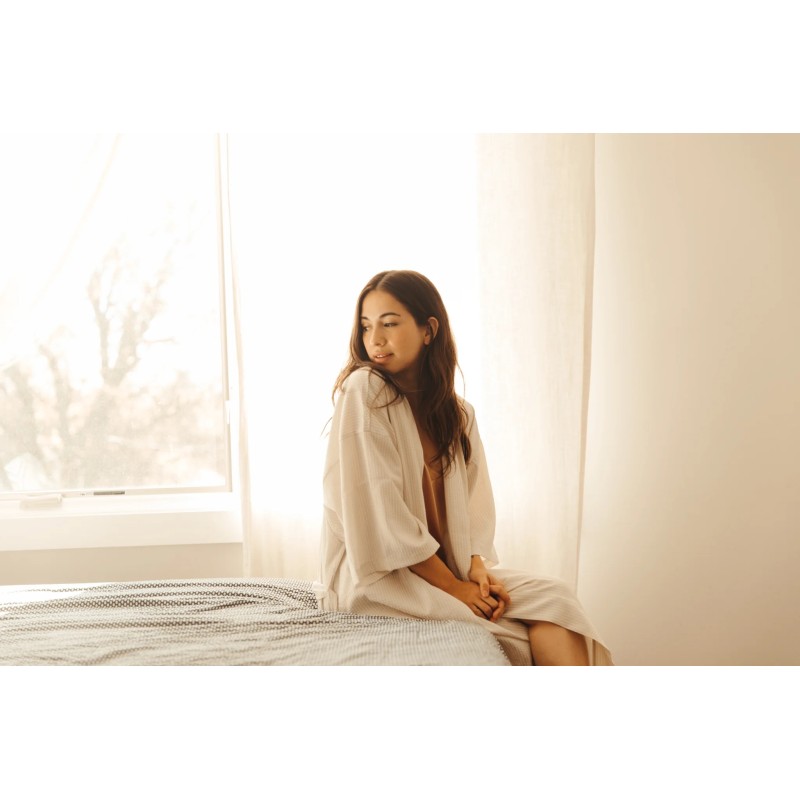 Taupe Seersucker Kimono Robe