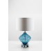 Blue Coastal Glass Table Lamp with Chrome Base & White Drum Shade – LOGBCGTL-4587