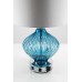 Blue Coastal Glass Table Lamp with Chrome Base & White Drum Shade – LOGBCGTL-4587