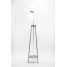 Tripod Floor Lamp with White Linen Shade – Brushed Nickel, E26 Sockets & Convenience Outlets