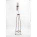 Tripod Floor Lamp with White Linen Shade – Brushed Nickel, E26 Sockets & Convenience Outlets