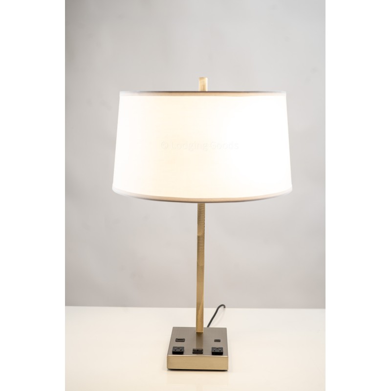 Brushed Nickel Slanted Table Lamp with Dual Outlets, USB & USB-C – Double E26 Sockets