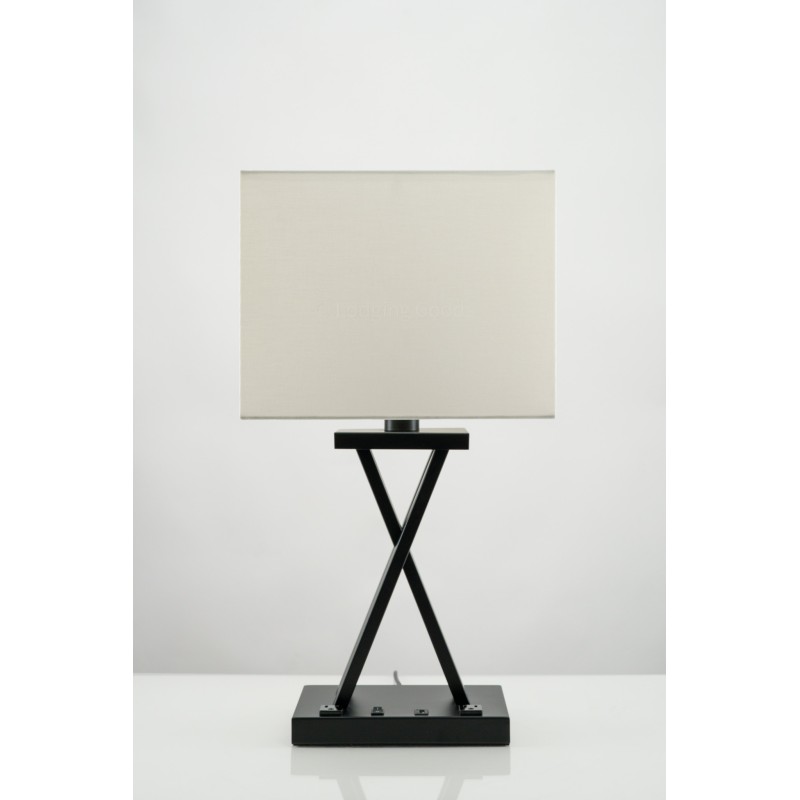 X-Shaped Matte Black Table Lamp with USB Port and Dual Outlets