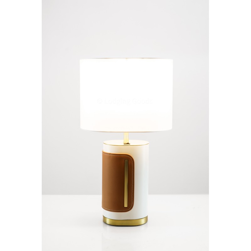 Brushed Brass and White Table Lamp with Fabric Shade & Acrylic Diffuser – 60W E26 (Model TL-0938-LG)