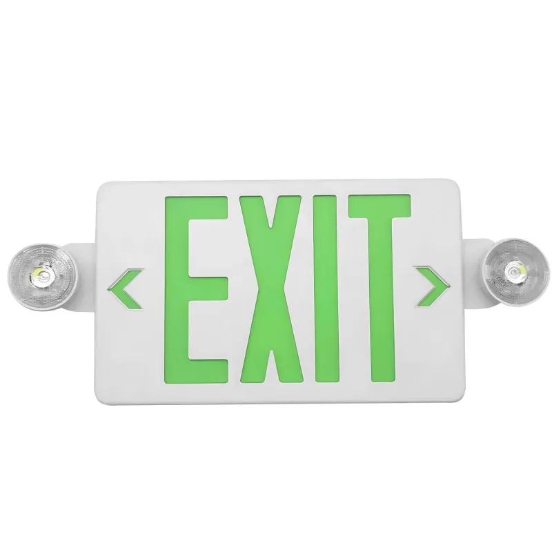 Green Combo LED Emergency Exit Sign-Battery Backup-Adjustable Light Heads | LS-ES007SG