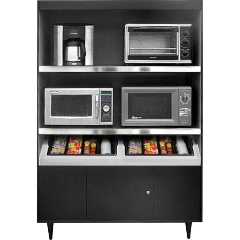 Microwave & Condiment Stand with Locking Storage and 2 Cutlery Bins – Model AS492-4-2-N/L