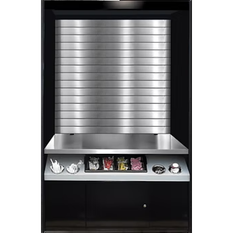 Micro Market Display Stand with Locking Storage, Cutlery, and Cylindrical Compartments – Model ASMMS 491-DSST-4C