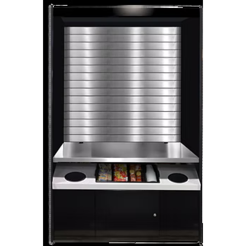Micro Market Display Stand with Locking Storage, Cutlery, and Trash – Model ASMMS 491-DSST-TRSF
