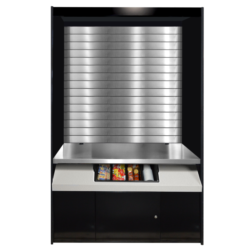 Large Micro Market Display Stand with Locking Storage and Cutlery Bins – Model ASMMS 491-DSST-2