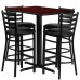 Rectangular Mahogany Laminate Table Set with 4 Ladder Back Metal Barstools - Black Vinyl Seat