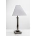 Brushed Nickel & Black Wood Table Lamp with USB Port and Outlet – White Hardback Shade, 27"