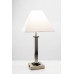 Brushed Nickel & Black Wood Table Lamp with USB Port and Outlet – White Hardback Shade, 27"