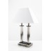 Brushed Nickel & Black Wood Desk Lamp with 2 Outlets & 2 USB Ports – 27”