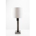 Brushed Nickel Table Lamp with USB Port & Power Outlet – White Linen Shade, 26"