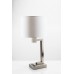 Brushed Nickel Table Lamp with USB Port & Power Outlet – White Linen Shade, 26"