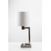 Brushed Nickel Table Lamp with USB Port & Power Outlet – White Linen Shade, 26"