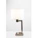 Brushed Nickel Table Lamp with USB Port & Power Outlet – White Linen Shade, 26"