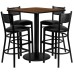 Square Walnut Laminate Table Set with 4 Grid Back Metal Barstools - Black Vinyl Seat