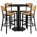 Round Black Laminate Table Set with 4 Wood Slat Back Metal Barstools - Natural Wood Seat