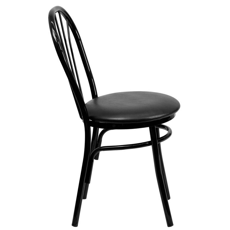 Fan Back Metal Chair - Black Vinyl Seat