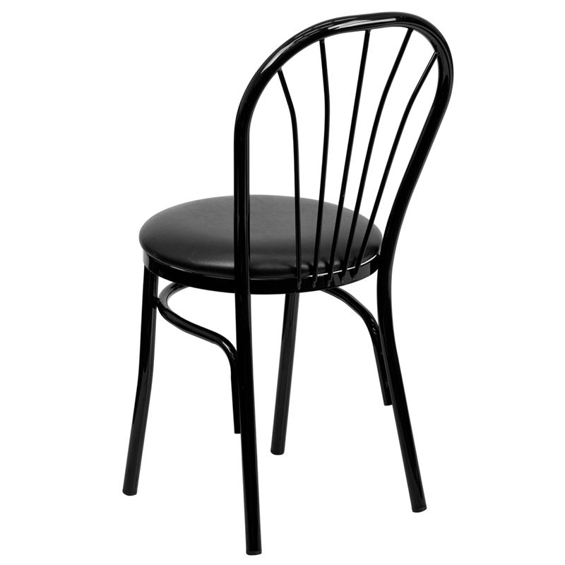 Fan Back Metal Chair - Black Vinyl Seat