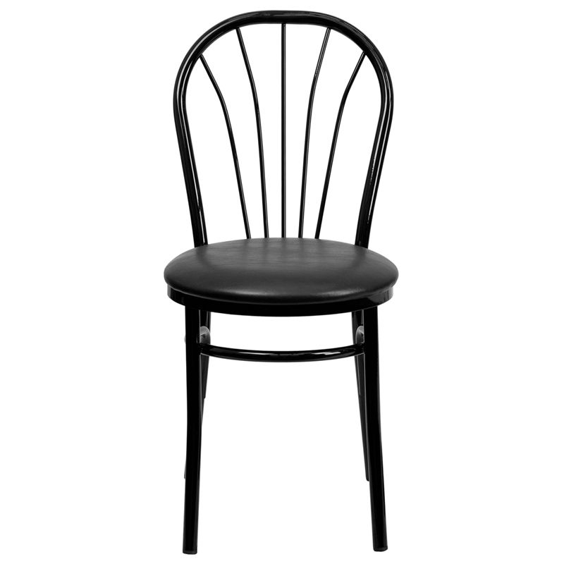 Fan Back Metal Chair - Black Vinyl Seat