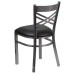 Clear Coated ''X'' Back Metal Restaurant Chair - Black Vinyl Seat