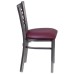 Clear Coated ''X'' Back Metal Restaurant Chair - Burgundy Vinyl Seat
