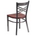 Clear Coated ''X'' Back Metal Restaurant Chair - Cherry Wood Seat