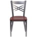 Clear Coated ''X'' Back Metal Restaurant Chair - Cherry Wood Seat