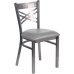 Clear Coated ''X'' Back Metal Restaurant Chair - Custom Upholstered Seat