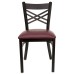 Black ''X'' Back Metal Restaurant Chair - Burgundy Vinyl Seat