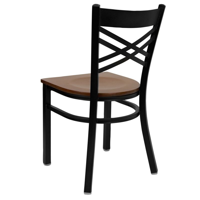 Black ''X'' Back Metal Restaurant Chair - Cherry Wood Seat