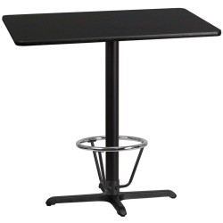 30'' x 42'' Rectangular Black Laminate Table Top with 22'' x 30'' Bar Height Table Base and Foot Ring