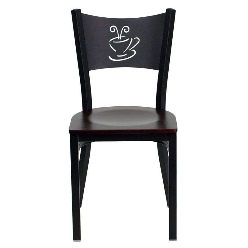 Coffee Back Metal Restaurant Chair - Mahogany Wood Seat