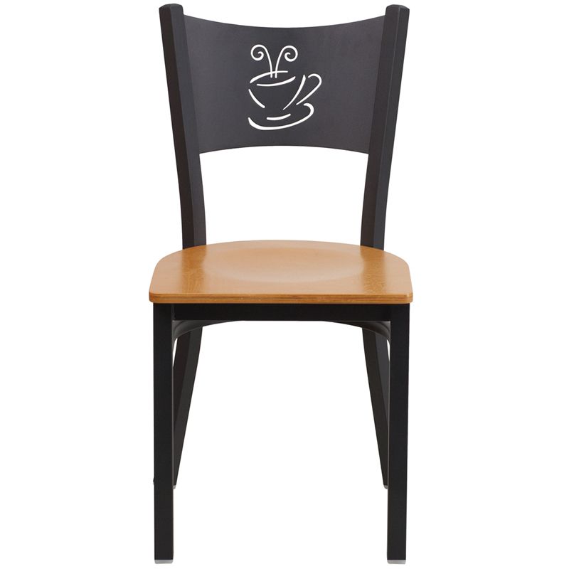 Coffee Back Metal Restaurant Chair - Natural Wood Seat