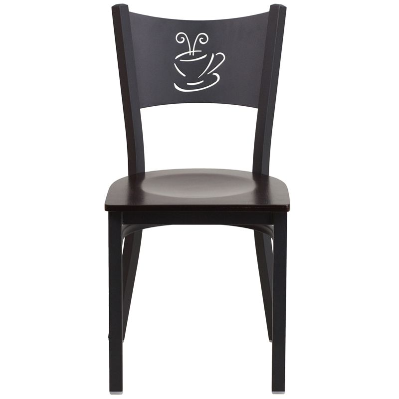 Coffee Back Metal Restaurant Chair - Walnut Wood Seat