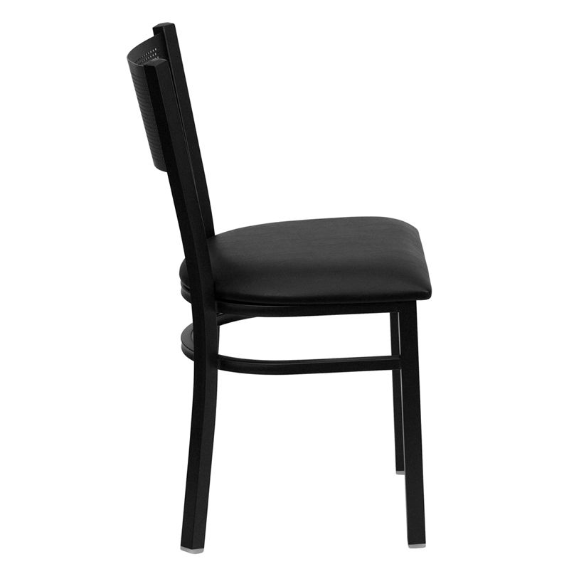 Grid Back Metal Restaurant Chair - Black Vinyl Seat