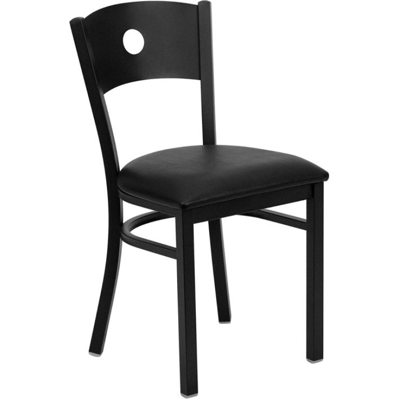 Circle Back Metal Restaurant Chair - Black Vinyl Seat