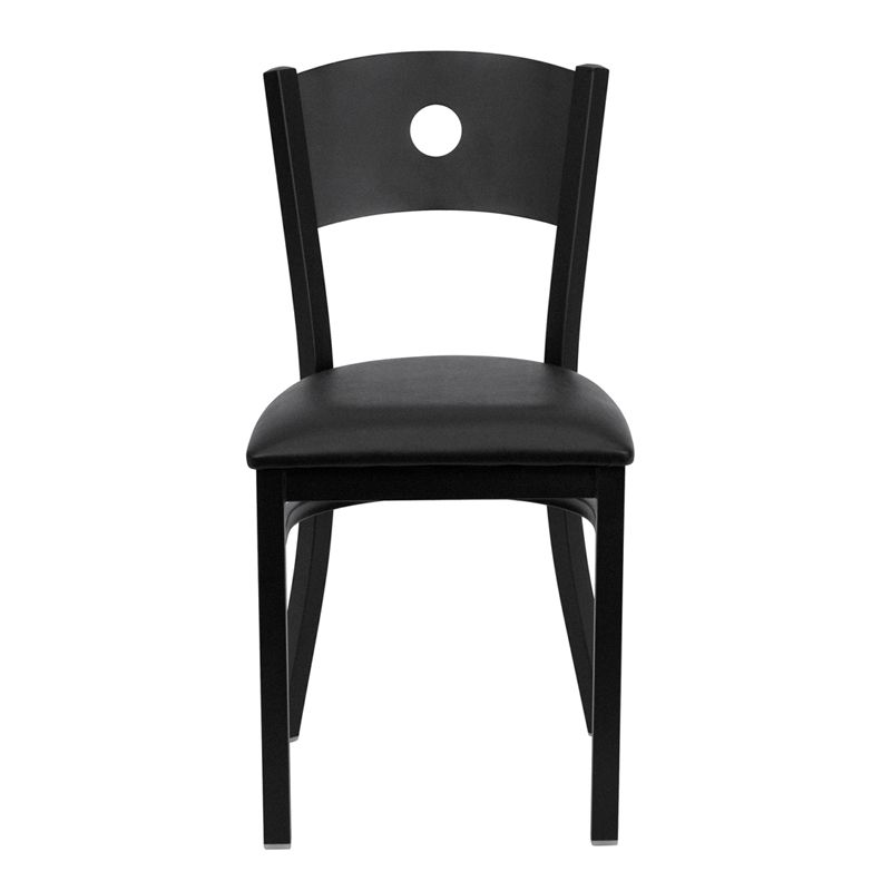 Circle Back Metal Restaurant Chair - Black Vinyl Seat