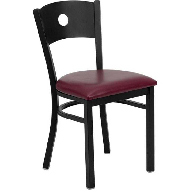 Circle Back Metal Restaurant Chair - Burgundy Vinyl Seat