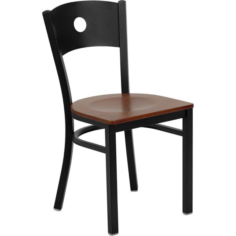 Circle Back Metal Restaurant Chair - Cherry Wood Seat
