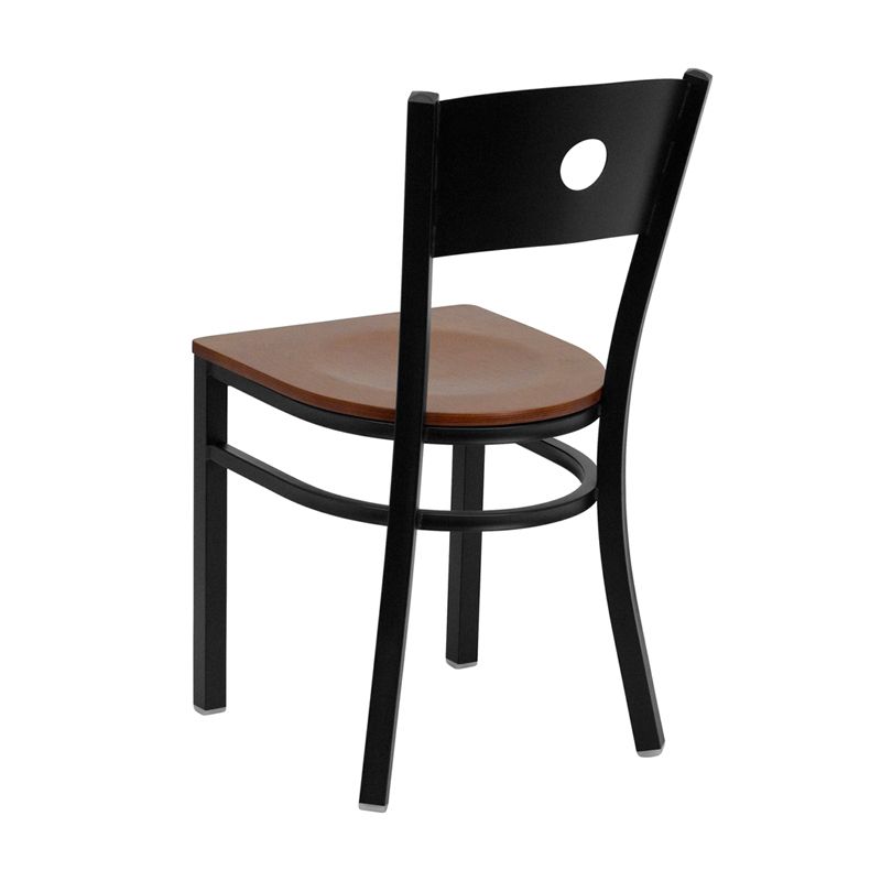 Circle Back Metal Restaurant Chair - Cherry Wood Seat