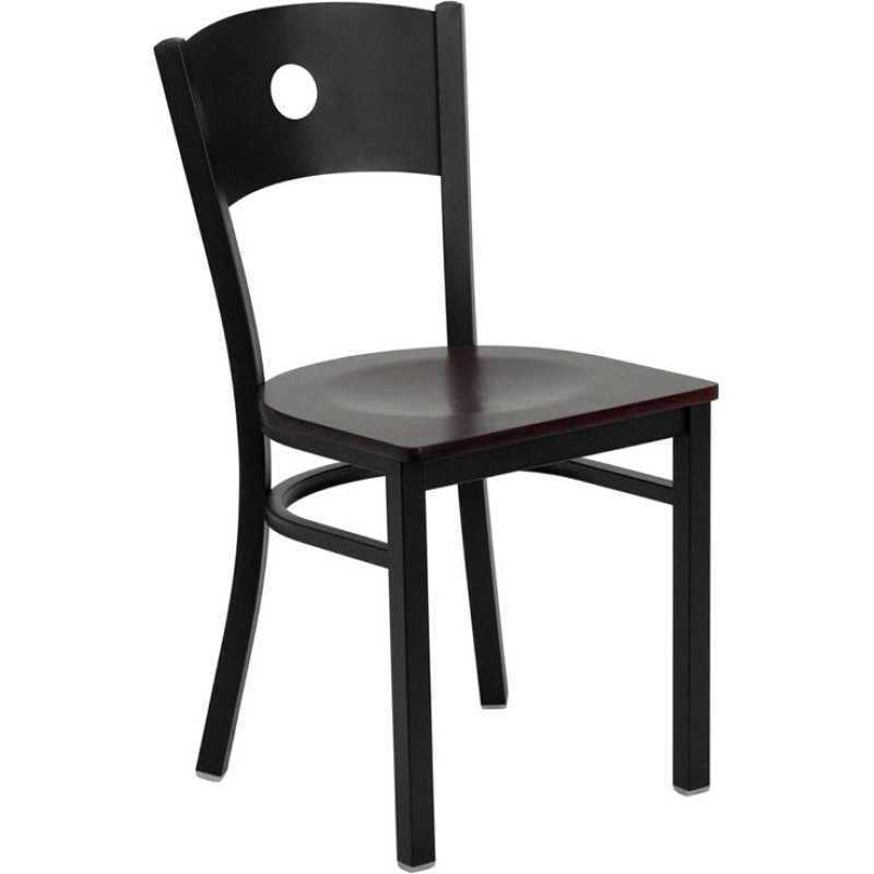 Circle Back Metal Restaurant Chair - Mahogany Wood Seat